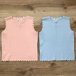 NWOT Women’s Sleeveless Scallop-Edge Tops - Pink and Blue
